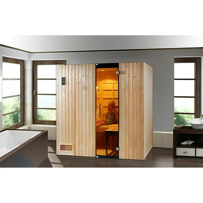 Finnwood Infrarotkabine Svea 2 - 2.050 W, 5 Keramikstrahler, 100 x 131 x 196 cm - Stimmungsaufnahme