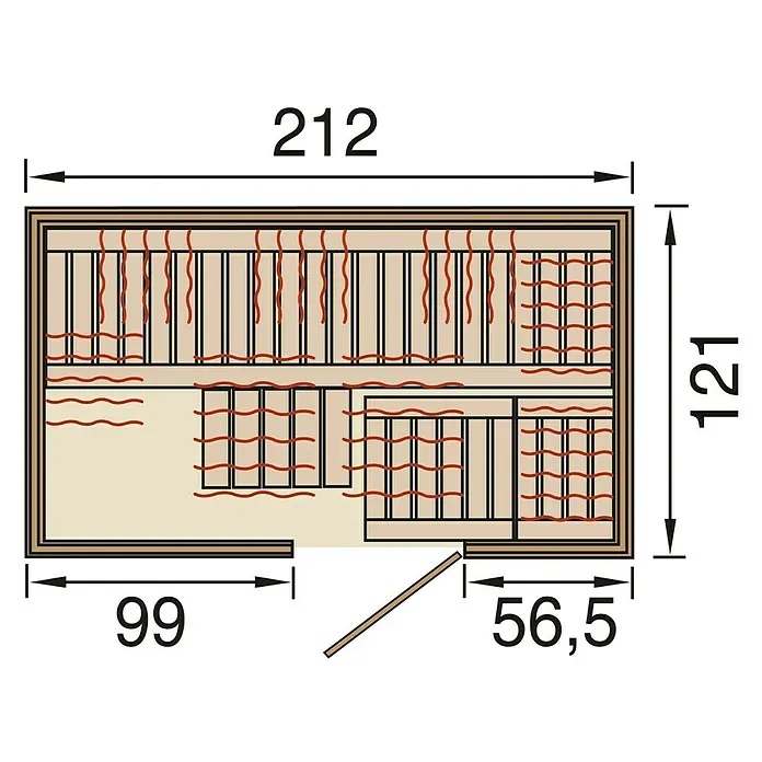 Finnwood Infrarotkabine Svea 2 - 2.050 W, 5 Keramikstrahler, 100 x 131 x 196 cm - Ansicht von oben