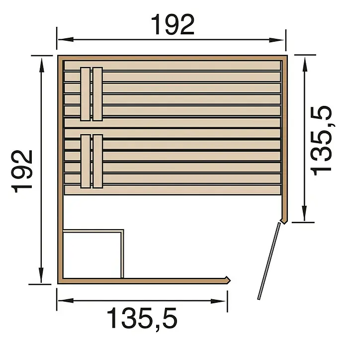 Finnwood Massivholzsauna Bjarne 1 - Mit 9 kW Saunaofen mit integrierter Steuerung, Material Tür: Einscheibensicherheitsglas (ESG), 187 x 187 x 200 cm - Ansicht von oben