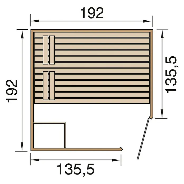 Finnwood Massivholzsauna Bjarne 1 - Mit 7,5 kW Bio-Ofen mit externer Steuerung, Material Tür: Einscheibensicherheitsglas (ESG), 187 x 187 x 200 cm - Ansicht von oben