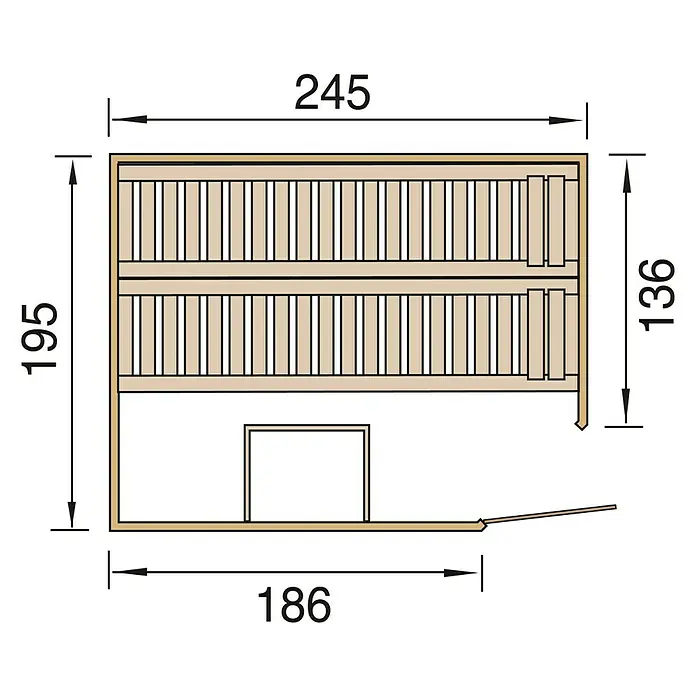Finnwood Massivholzsauna Bjarne 2 - Mit 9 kW Saunaofen mit integrierter Steuerung, Material Tür: Einscheibensicherheitsglas (ESG), 187 x 237 x 200 cm - Ansicht von oben