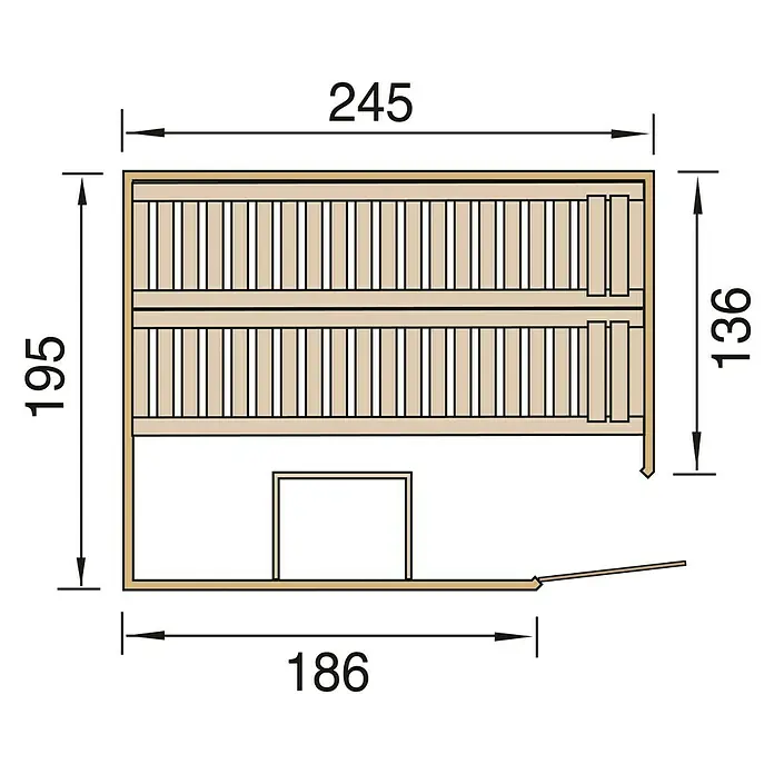 Finnwood Massivholzsauna Bjarne 2 - Mit 7,5 kW Saunaofen mit externer Steuerung, Material Tür: Einscheibensicherheitsglas (ESG), 187 x 237 x 200 cm - Ansicht von oben