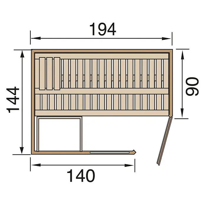Finnwood Elementsauna Ronja 2 - Mit 7,5 kW Saunaofen mit externer Steuerung, Material Tür: Einscheibensicherheitsglas (ESG), 142 x 192 x 199 cm - Ansicht von oben