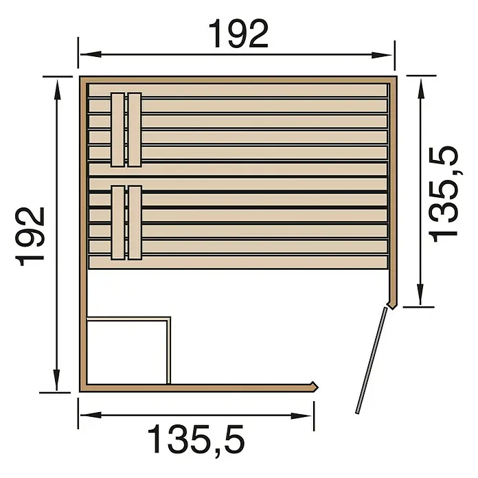 Finnwood Massivholzsauna Bjarne 1 - Mit 7,5 kW Saunaofen mit externer Steuerung, Material Tür: Einscheibensicherheitsglas (ESG), 187 x 187 x 200 cm - Ansicht von oben