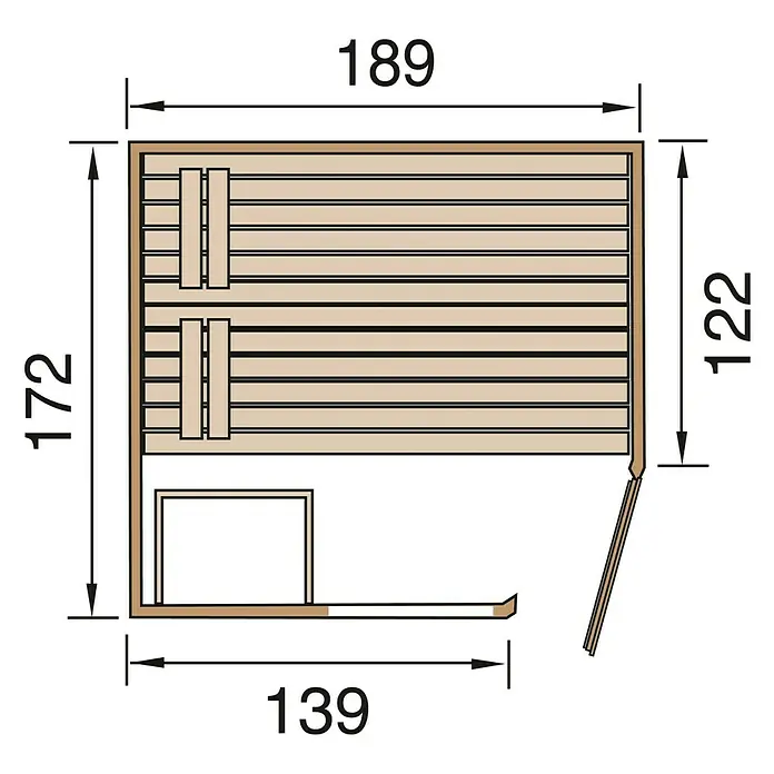 Finnwood Massivholzsauna Lasse 3 - Mit 5,4 kW Saunaofen mit integrierter Steuerung, Material Tür: Einscheibensicherheitsglas (ESG), 172 x 189 x 203 cm - Ansicht von oben