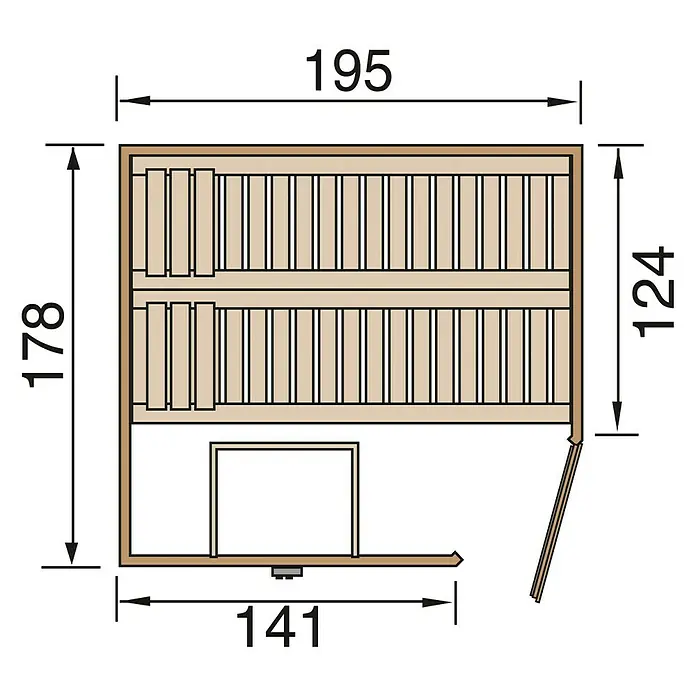Finnwood Massivholzsauna Bjoern Trend 2 - Mit 7,5 kW Bio-Ofen mit externer Steuerung, Material Tür: Einscheibensicherheitsglas (ESG), 178 x 195 x 203 cm - Ansicht von oben