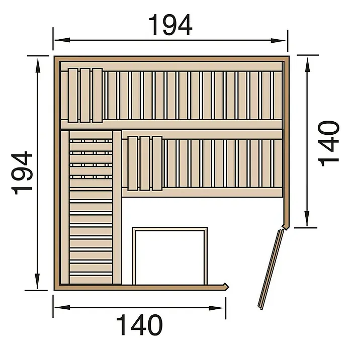 Finnwood Elementsauna Ronja 3 - Mit 9 kW Saunaofen mit integrierter Steuerung, Material Tür: Einscheibensicherheitsglas (ESG), 192 x 192 x 199 cm - Ansicht von oben