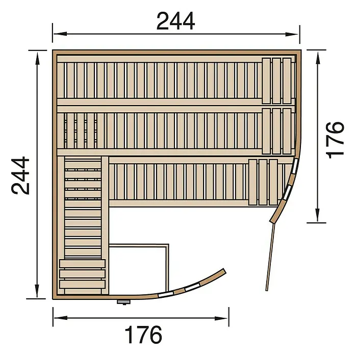 Finnwood Elementsauna Thea 2 - Mit 9 kW Saunaofen mit integrierter Steuerung, Material Tür: Einscheibensicherheitsglas (ESG), 242 x 242 x 199 cm - Ansicht von oben