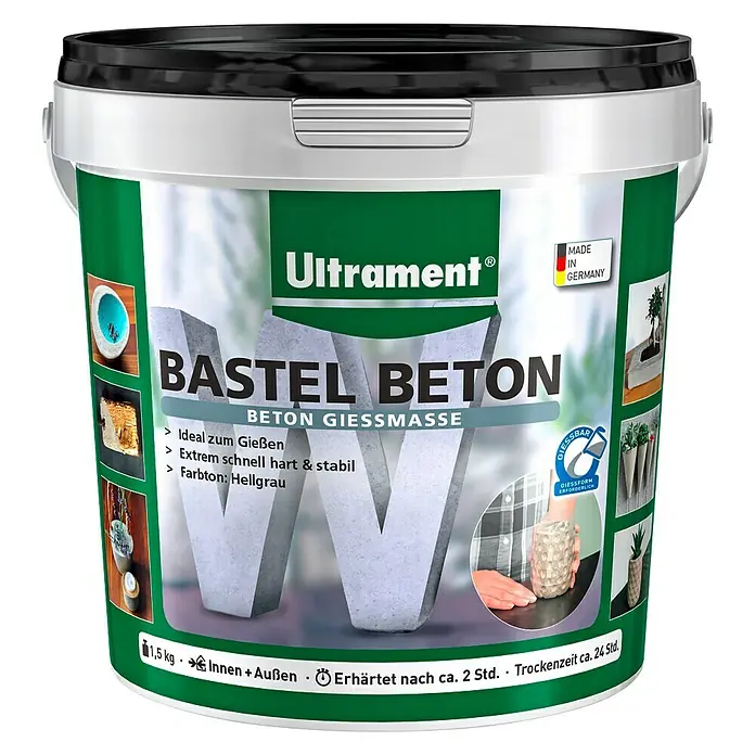 Ultrament Beton-Gießmasse Bastel Beton - Hellgrau, 1,5 kg - Vorderansicht
