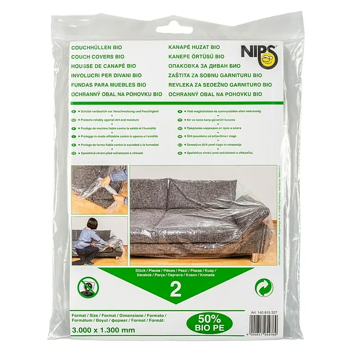 Nips Couchhülle Bio - L x B: 3 x 1,3 m, Transparent, 2 Stk. - Vorderansicht