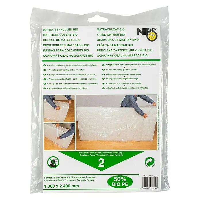 Nips Matratzenhülle Bio - L x B: 2,4 x 1,3 m, Transparent, 2 Stk. - Vorderansicht