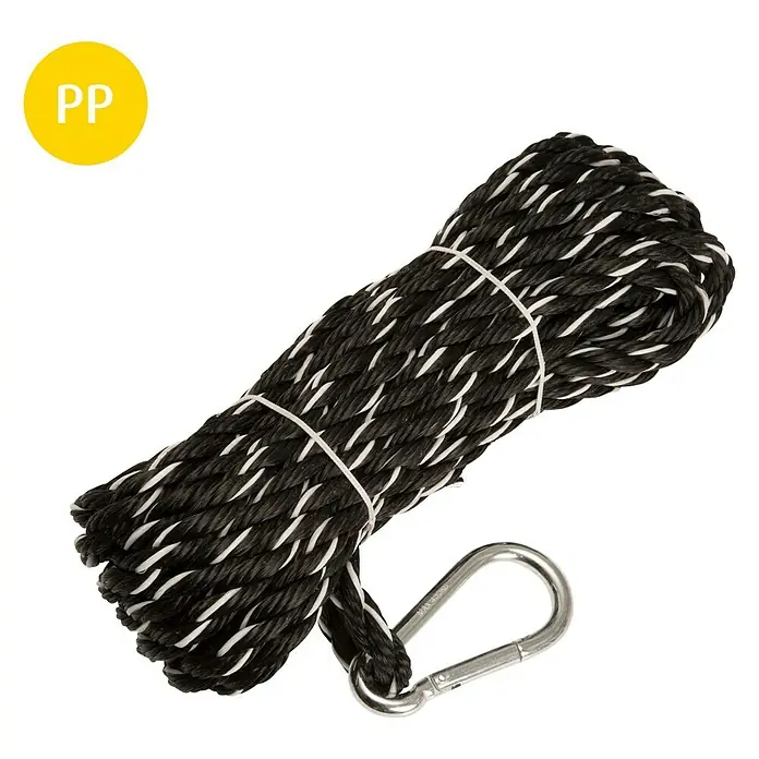 Stabilit Cordel de polipropileno - Ø x L: 14 mm x 10 m, Gancho de presión para bomberos, Negro/blanco - Vista frontal