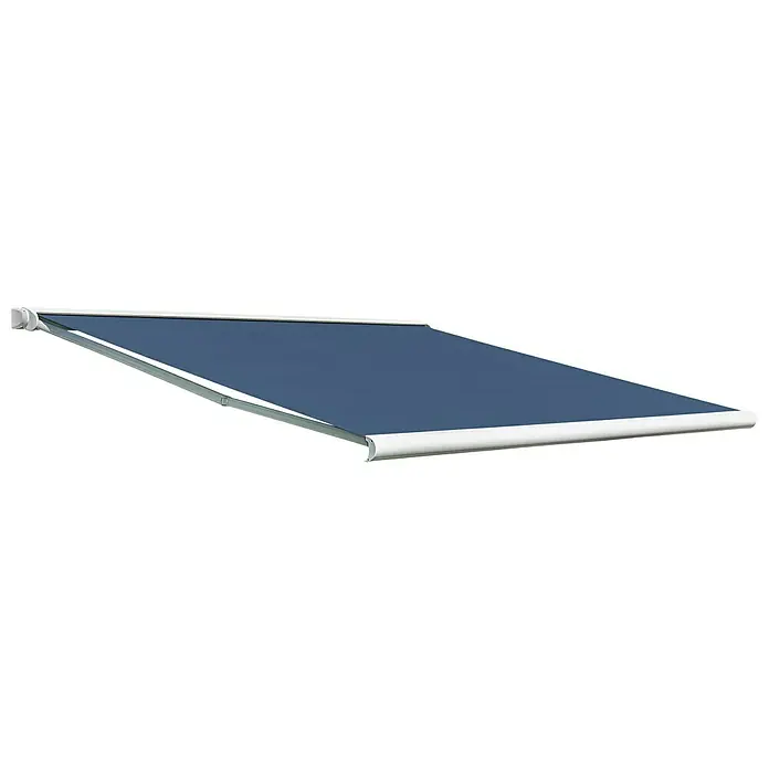 Deyo Limassol Vollkassettenmarkise - Blau, Farbe Gestell: Weiß, Breite: 5 m, Ausfall: 3,5 m - Diagonale Ansicht