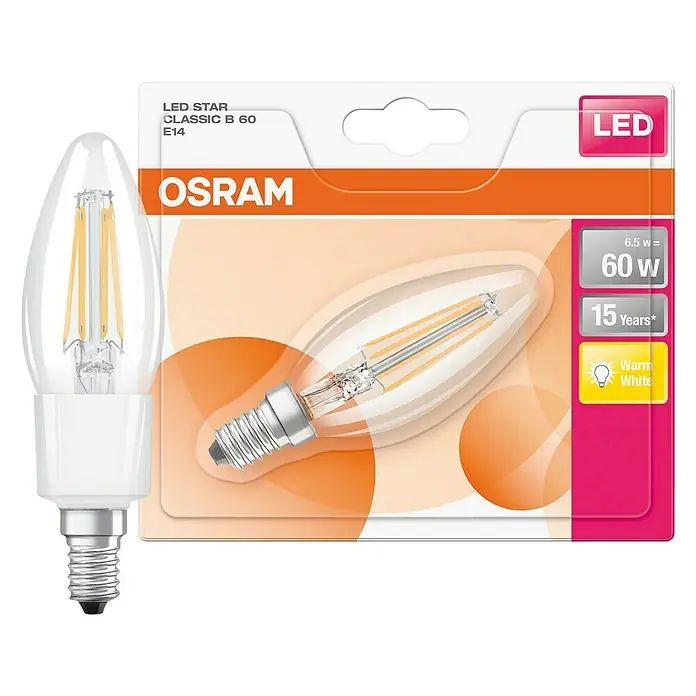 Osram LED žarulja Retrofit Classic - 6 W, E14, Boja svjetla: Topla bijela, Bez prigušivanja, U obliku svijeće