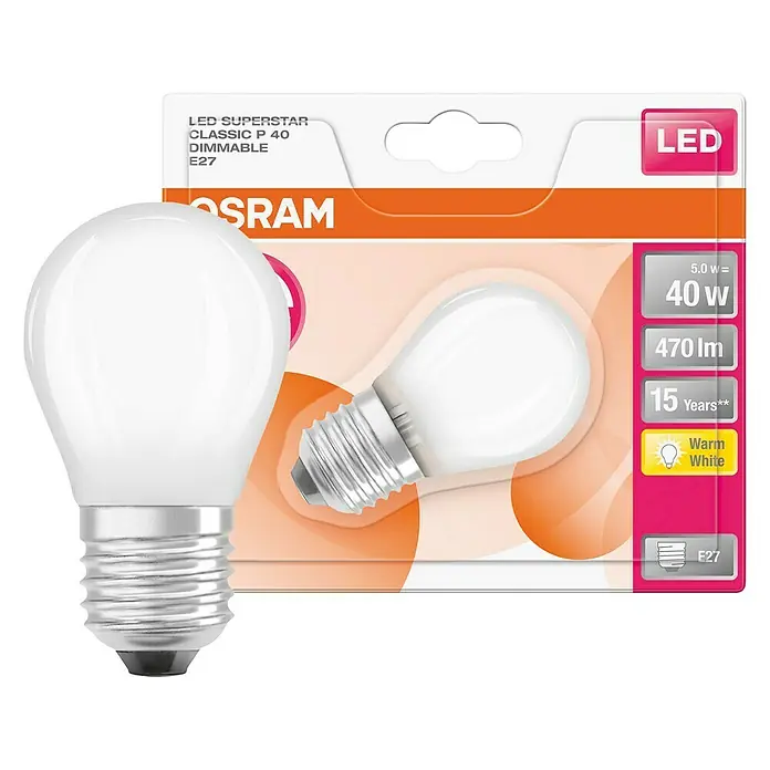 Osram Superstar Bombilla LED - E27, 5 W, P45, 470 lm, Blanco cálido