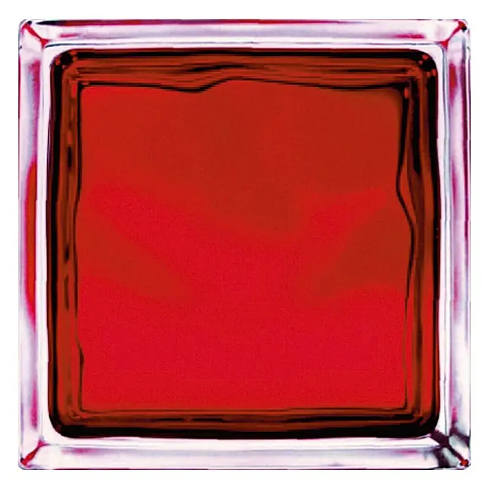 Glasblok BRILLY - Rood, Structuur: Wolk, Vierkant