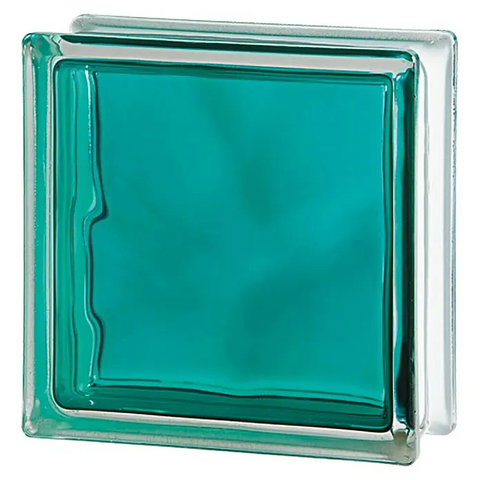 Glasblok BRILLY - Turquoise, Structuur: Wolk, Vierkant - Vooraanzicht