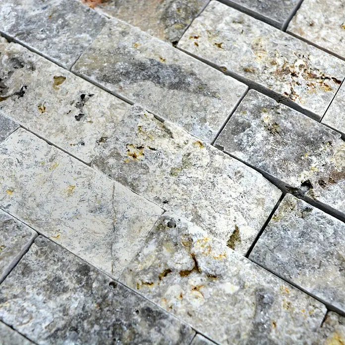 Mosaikfliese Brick Splitface X3D 47248 - 30,5 x 29 cm, Silber, Matt - Detailaufnahme