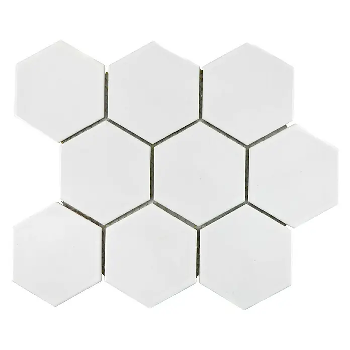 Mosaikfliese Hexagon Uni HX 100 - 25,6 x 29,55 cm, Weiß, Glänzend - Ansicht von oben