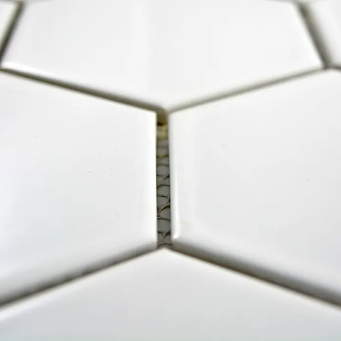Mosaikfliese Hexagon Uni HX 100 - 25,6 x 29,55 cm, Weiß, Glänzend - Detailaufnahme