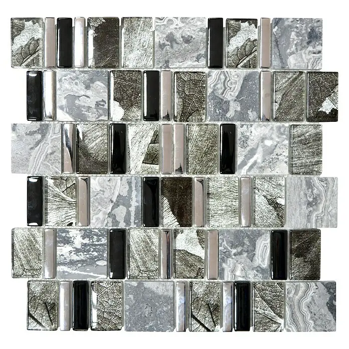 Mosaikfliese Multiformat Crystal Mix XCM NIKO10 - 29,8 x 29,8 cm, Grau/Schwarz, Glänzend - Ansicht von oben