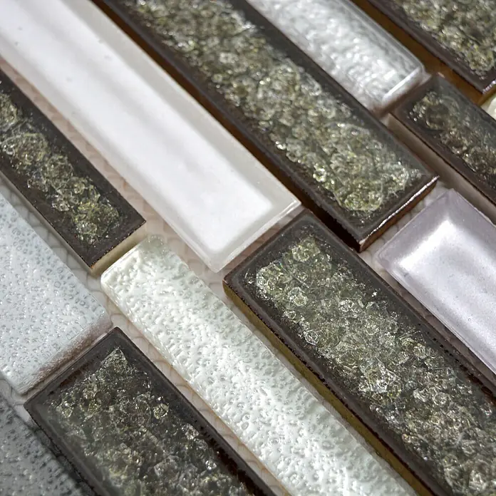 Mosaikfliese Verbund Crystal Mix ICE MV39 - 30 x 30 cm, Grau, Glänzend - Detailaufnahme
