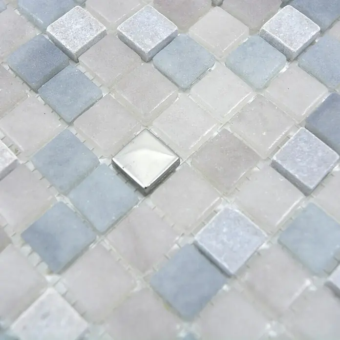 Mosaikfliese Quadrat Crystal Mix LOPE 04AN - 30 x 30 cm, Grau, Glänzend - Detailaufnahme