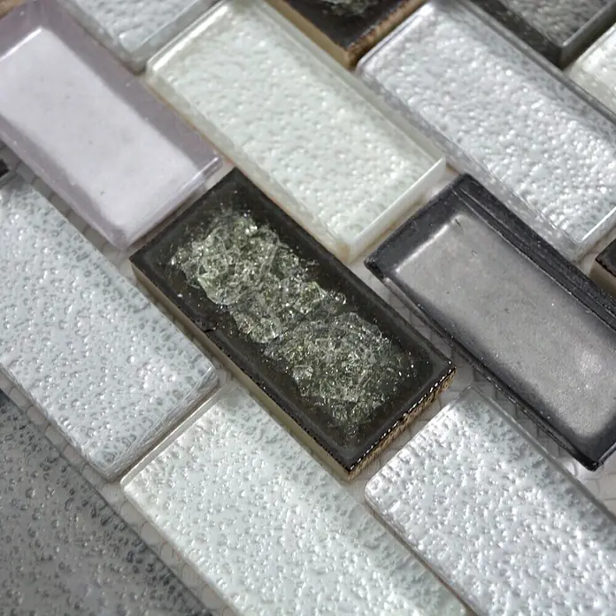Mosaikfliese Crystal Mix ICE BR19 - 30 x 30 cm, Grau, Glänzend - Detailaufnahme