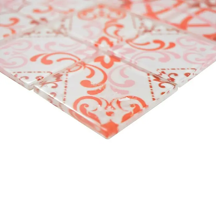Mosaikfliese Quadrat Crystal CM SWISS - 30 x 30 cm, Weiß/Rot, Glänzend - Detailaufnahme