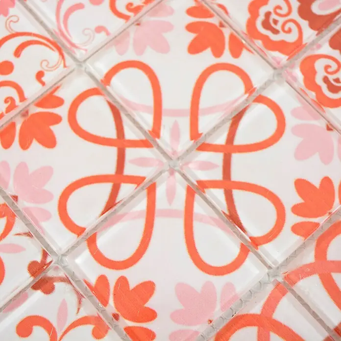 Mosaikfliese Quadrat Crystal CM SWISS - 30 x 30 cm, Weiß/Rot, Glänzend - Detailaufnahme