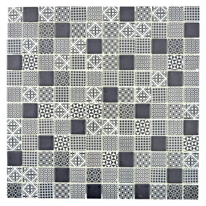 Mosaikfliese Quadrat Eco Mix PATCH 90 - 31,5 x 31,5 cm, Grau/Schwarz, Matt - Ansicht von oben
