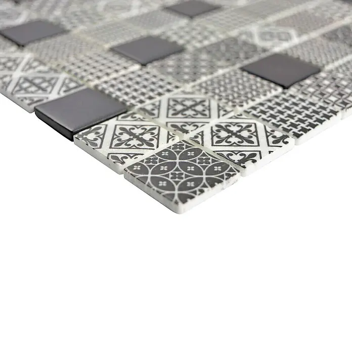 Mosaikfliese Quadrat Eco Mix PATCH 90 - 31,5 x 31,5 cm, Grau/Schwarz, Matt - Detailaufnahme