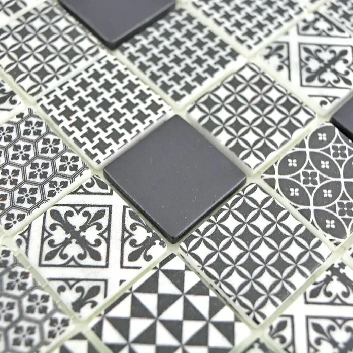 Mosaikfliese Quadrat Eco Mix PATCH 90 - 31,5 x 31,5 cm, Grau/Schwarz, Matt - Detailaufnahme