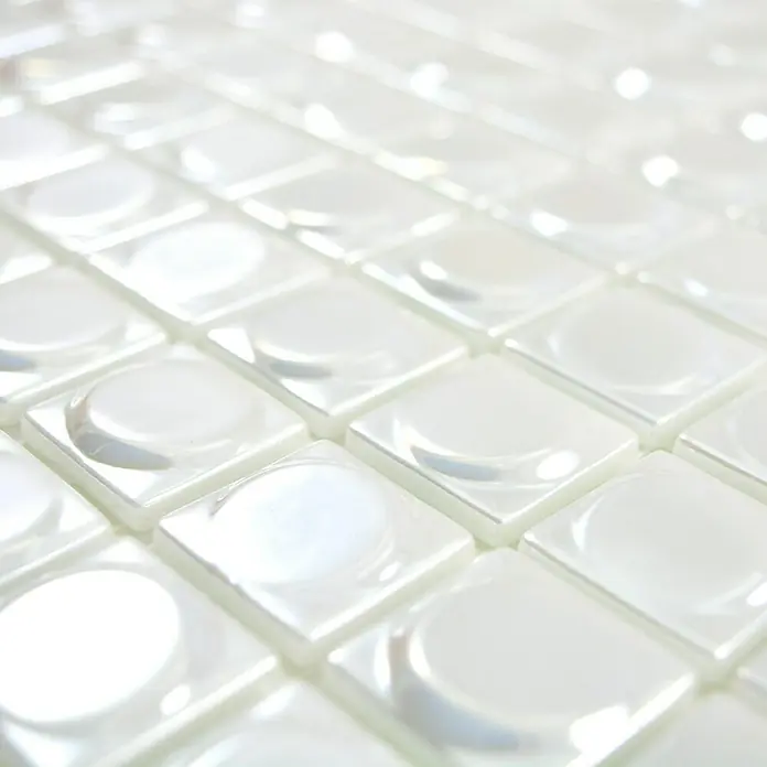 Mosaikfliese Quadrat Eco Uni SANDY 12 - 31,5 x 31,5 cm, Weiß, Glänzend - Detailaufnahme