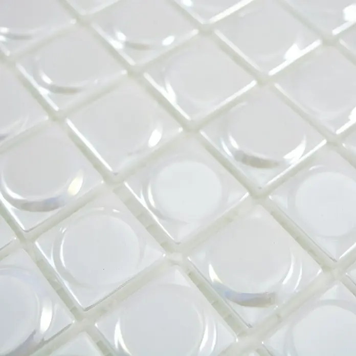 Mosaikfliese Quadrat Eco Uni SANDY 12 - 31,5 x 31,5 cm, Weiß, Glänzend - Detailaufnahme