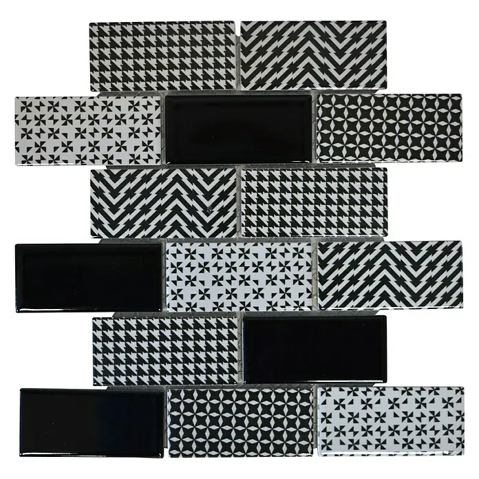 Mosaikfliese Subway SW MISTO B - 28,3 x 29,1 cm, Weiß/Schwarz/Grau, Glänzend - Ansicht von oben