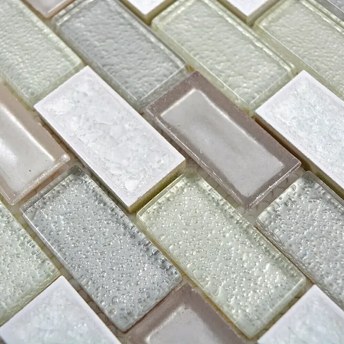 Mosaikfliese Crystal Mix ICE BR11 - 30 x 30 cm, Weiß, Glänzend - Detailaufnahme