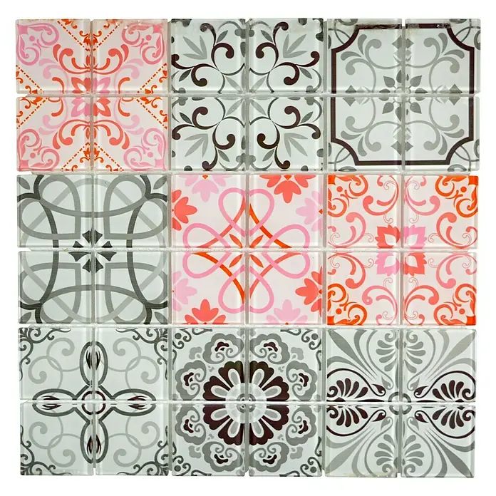 Mosaikfliese Quadrat Crystal CM FRANCE - 30 x 30 cm, Grau/Rot, Glänzend - Ansicht von oben