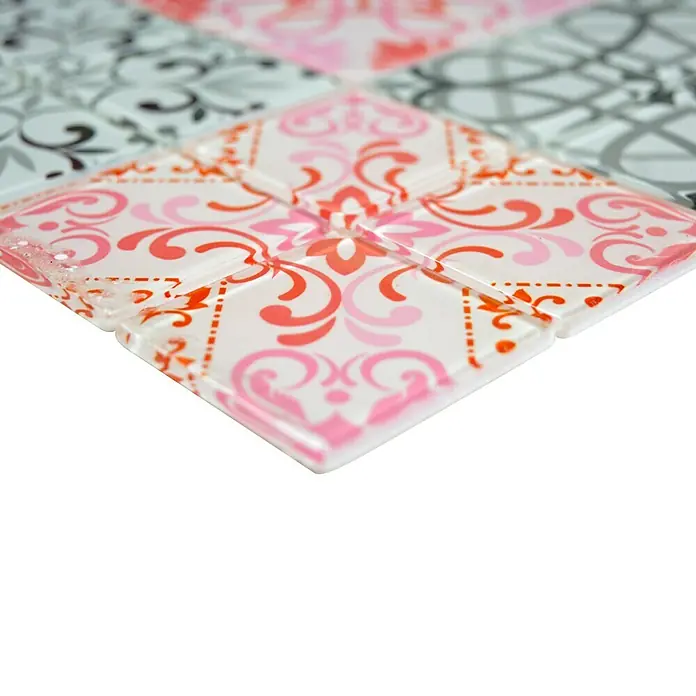 Mosaikfliese Quadrat Crystal CM FRANCE - 30 x 30 cm, Grau/Rot, Glänzend - Detailaufnahme