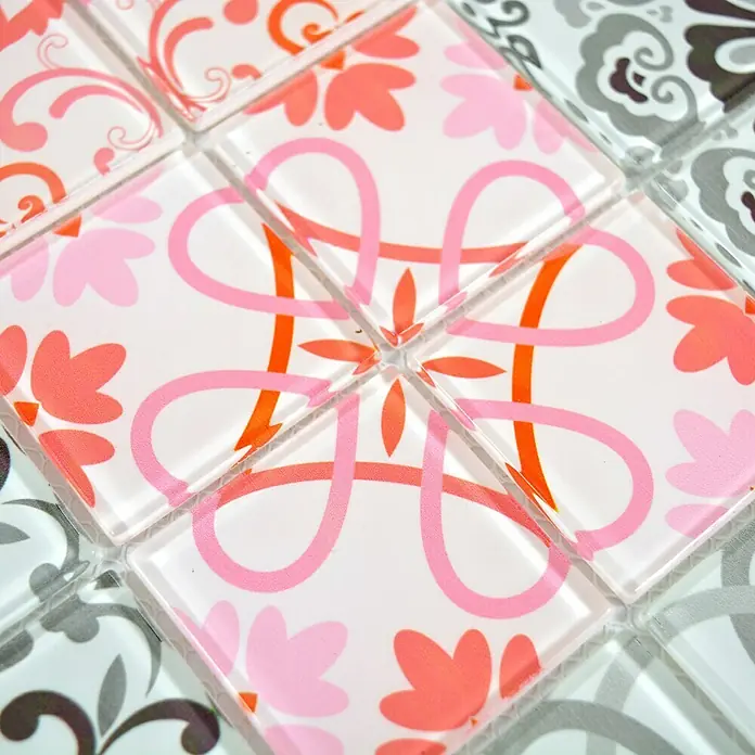 Mosaikfliese Quadrat Crystal CM FRANCE - 30 x 30 cm, Grau/Rot, Glänzend - Detailaufnahme