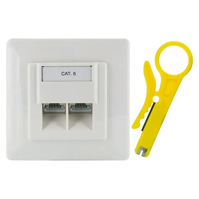 Schwaiger Anschlussdose CAT6 - Weiß, RJ45-Buchse, Bis zu 1 Gbit, Aufputz - Vorderansicht