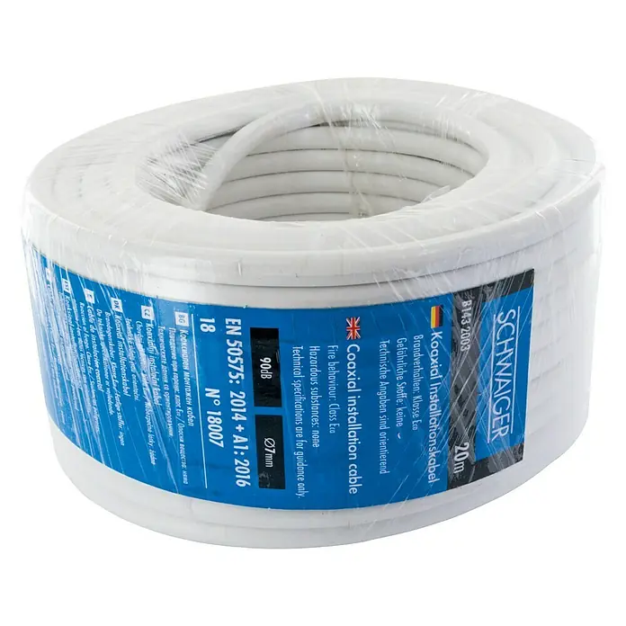 Schwaiger Koaksijalni kabel - 20 m, Bijele boje, 90 dB, Promjer: 7 mm - Pogled sprijeda