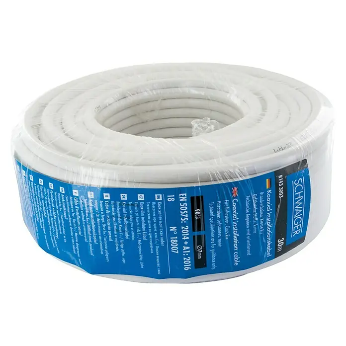 Schwaiger Koaksijalni kabel - 30 m, Bijele boje, 90 dB, Promjer: 7 mm - Pogled sprijeda