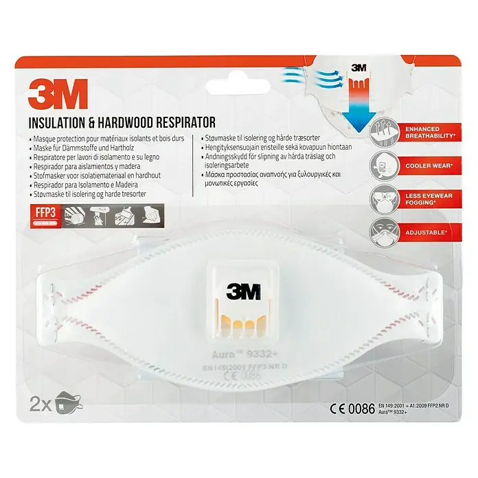 3M Aura Atemschutzmaske 9332 - Filterklasse: FFP3, 2 Stk.
