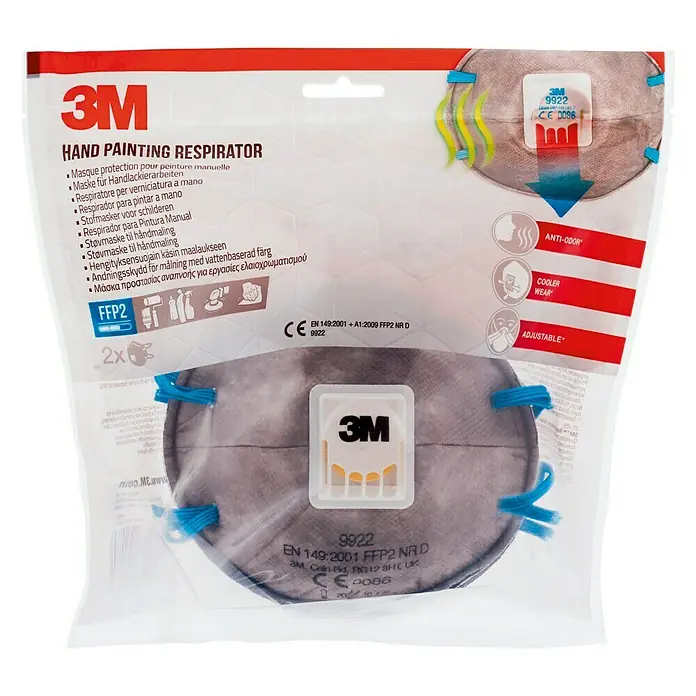 3M Atemschutzmaske 9922 - Filterklasse: FFP2, 2 Stk., Grau