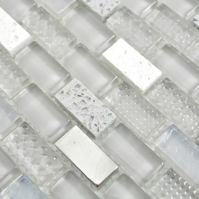 Mosaikfliese Brick Crystal Mix XCM B142 - 30 x 28,5 cm, Grau, Glänzend