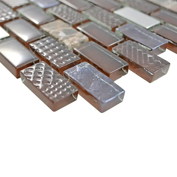 Mosaikfliese Brick Crystal Mix XCM B156 - 30 x 28,5 cm, Braun, Glänzend