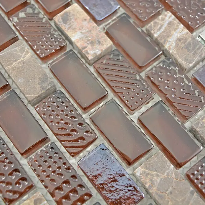 Mosaikfliese Brick Crystal Mix XCM B156 - 30 x 28,5 cm, Braun, Glänzend