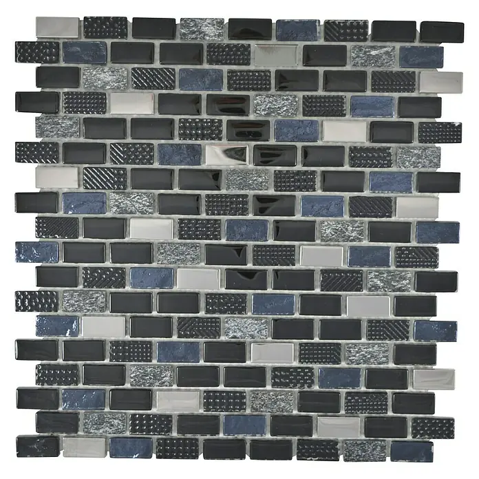 Mozaïektegel Brick Crystal Mix XCM B128 - 30 x 28,5 cm, Zwart/Grijs, Glanzend - Top-down weergave