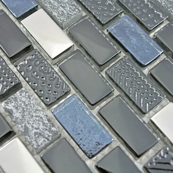 Mosaikfliese Brick Crystal Mix XCM B128 - 30 x 28,5 cm, Schwarz/Grau, Glänzend